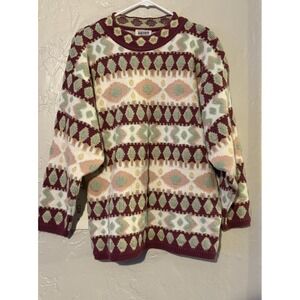 Vintage Keren Geometric Knit Sweater – USA Made 80s/90s Pullover Size Medium